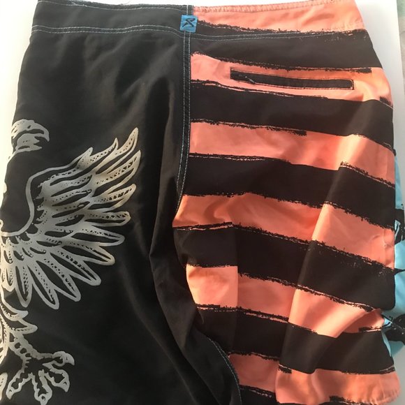 Vtg Surface Surfwear Mens Swim Suit Trunks Size 34 Patriotic Eagle Blue Bathing - Picture 2 of 11